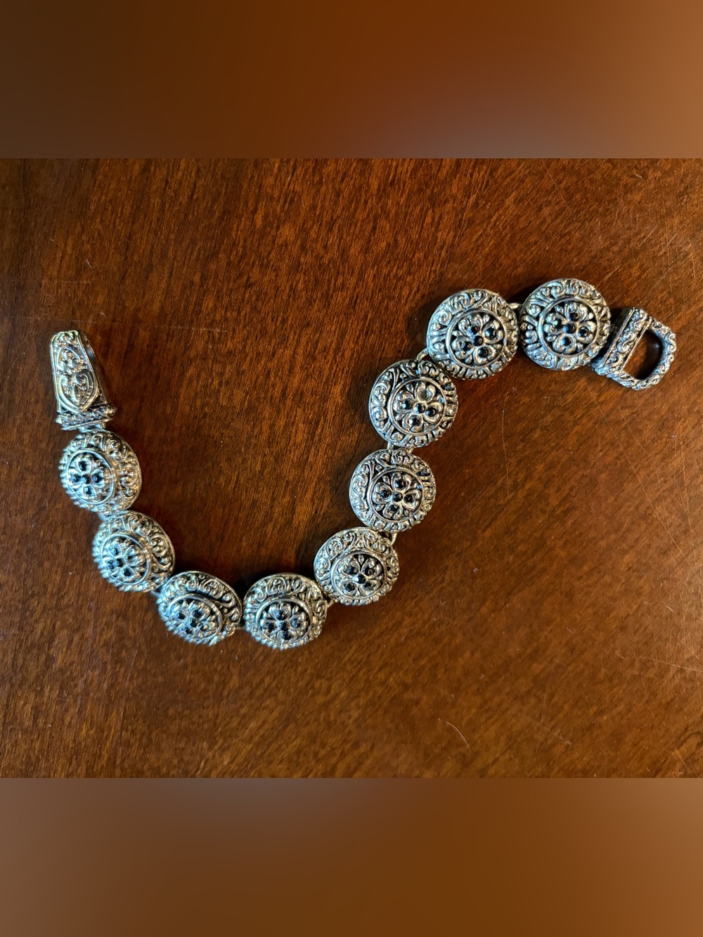 Silver-toned Boho Tribal Link Bracelet Featuring Ornate Circular Medallions